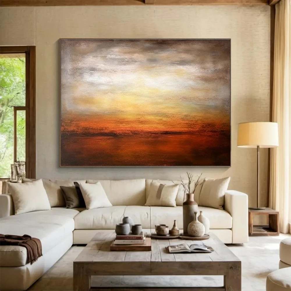 Abstract Handmade Original Painting Sunset Toned Abstract Canvas QQUE9